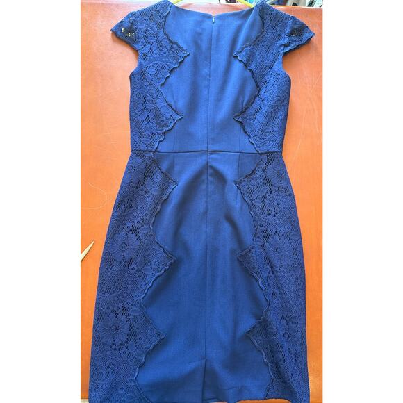Adrianna Papell Navy Blue Lace Mix Media Sheath Dress Size 2 π Elegant - Picture 3 of 7